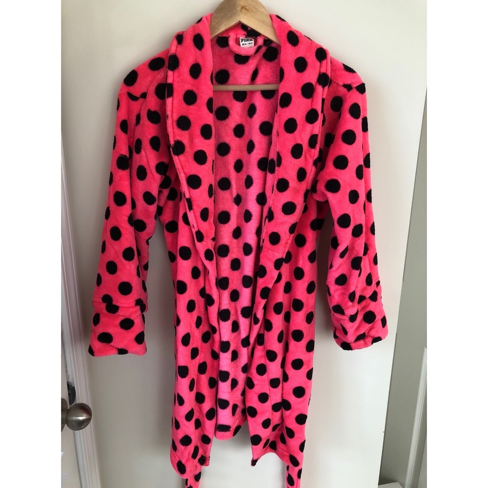Women’s bright pink and black polka dot PINK robe